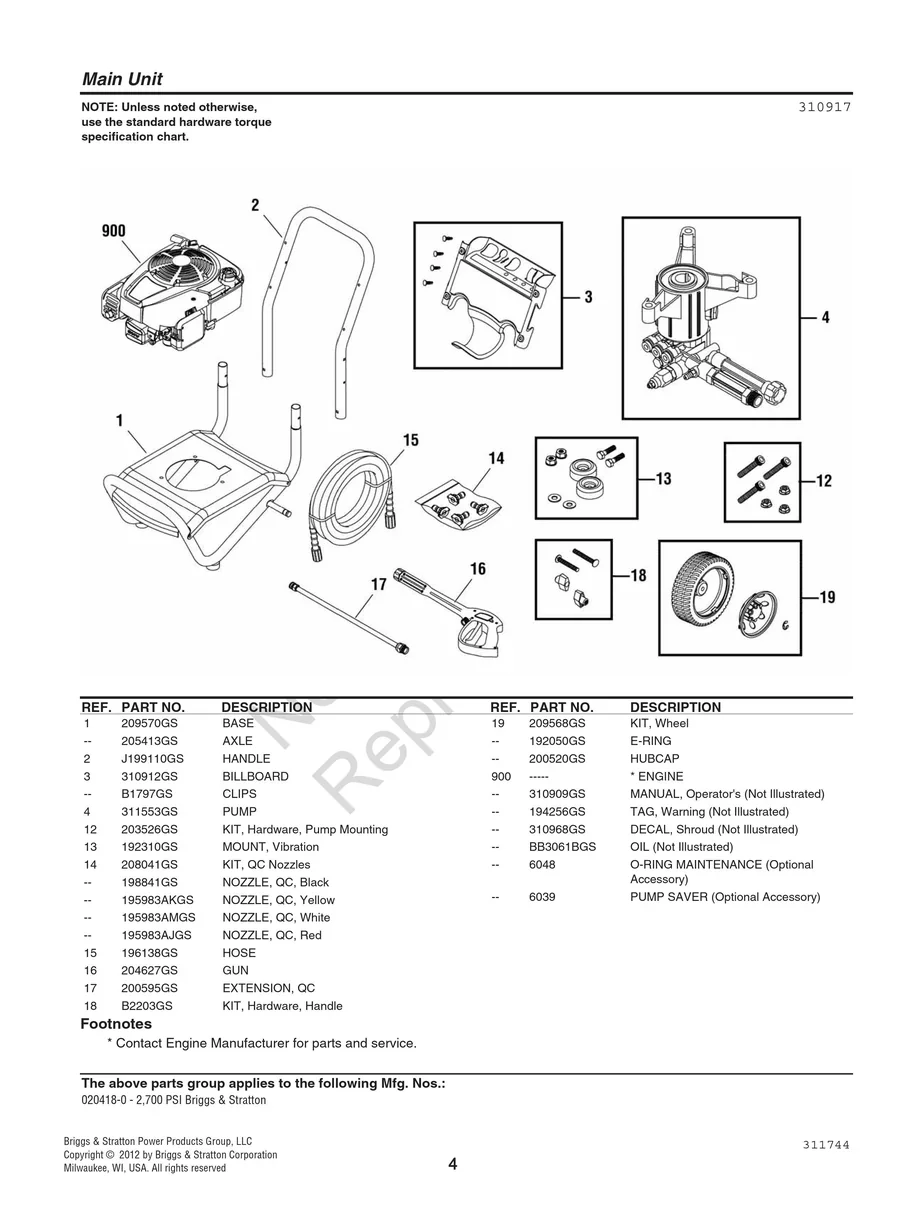 BRIGGS AND STRATTON, 020418-0, 2012, IPL.4